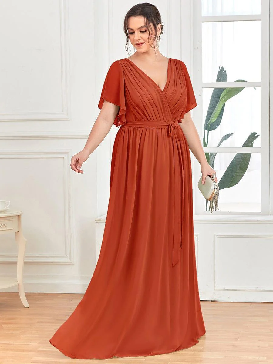 ever LEORA|V-Neck Flutter Sleeve Floor-Length A-Line Chiffon Evening Dress - Image 83