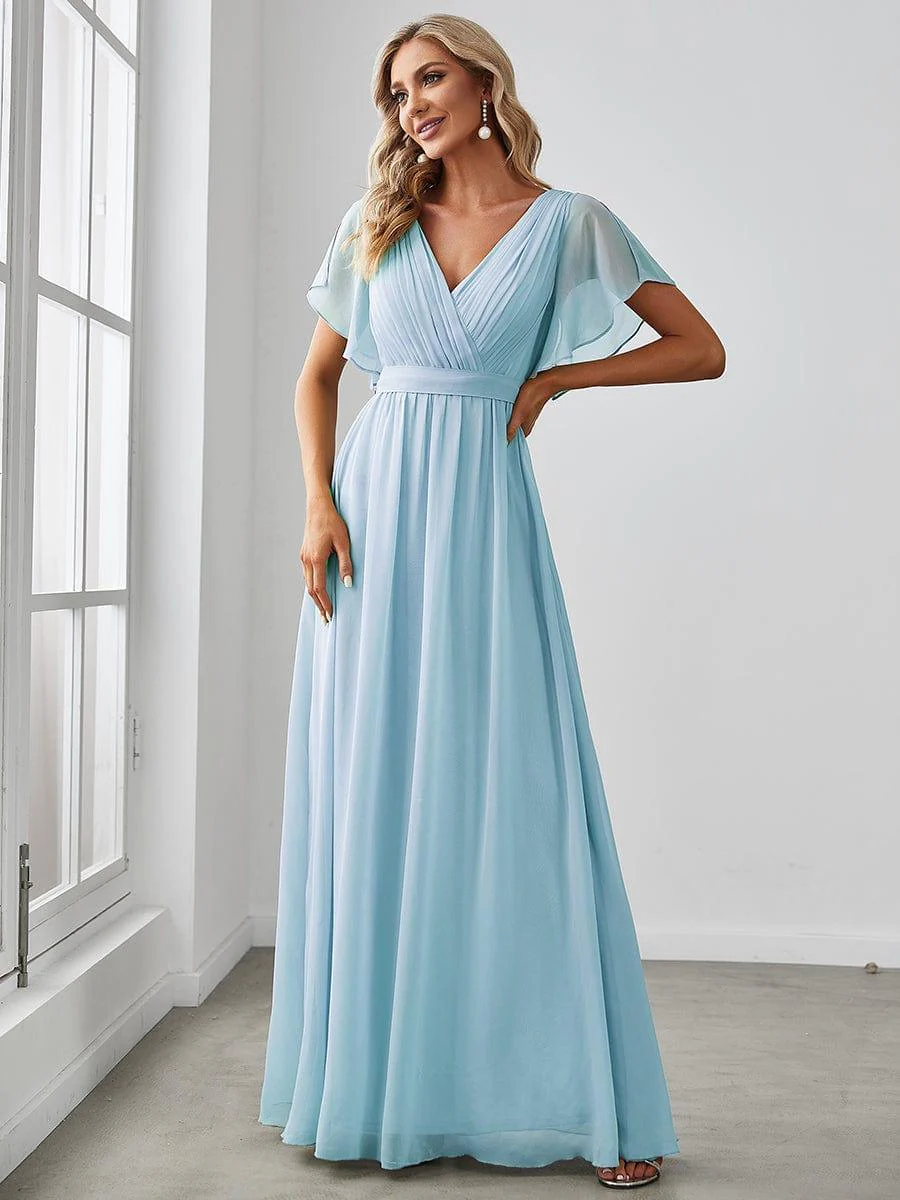 ever LEORA|V-Neck Flutter Sleeve Floor-Length A-Line Chiffon Evening Dress - Image 20