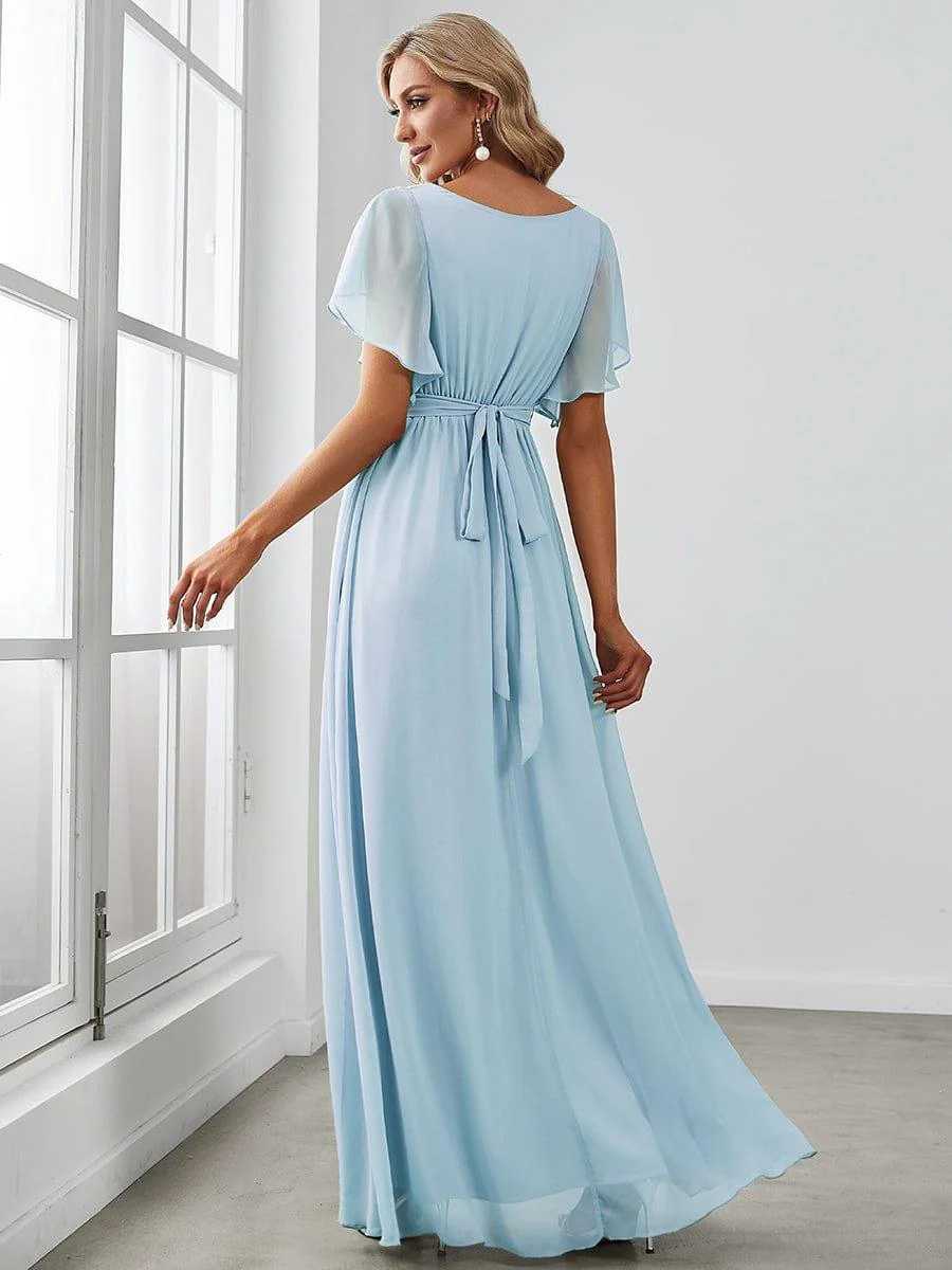 ever LEORA|V-Neck Flutter Sleeve Floor-Length A-Line Chiffon Evening Dress - Image 21