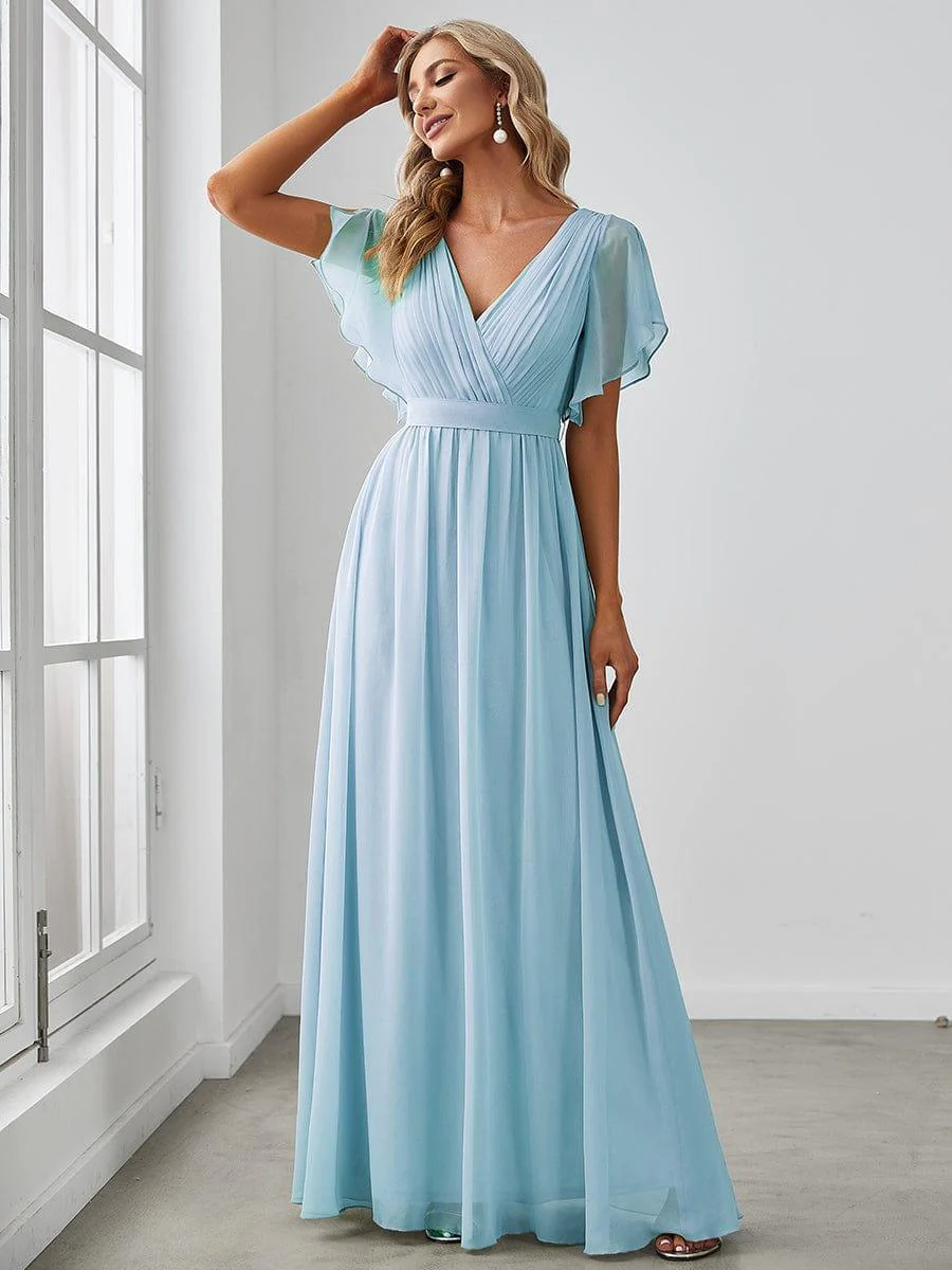 ever LEORA|V-Neck Flutter Sleeve Floor-Length A-Line Chiffon Evening Dress - Image 85