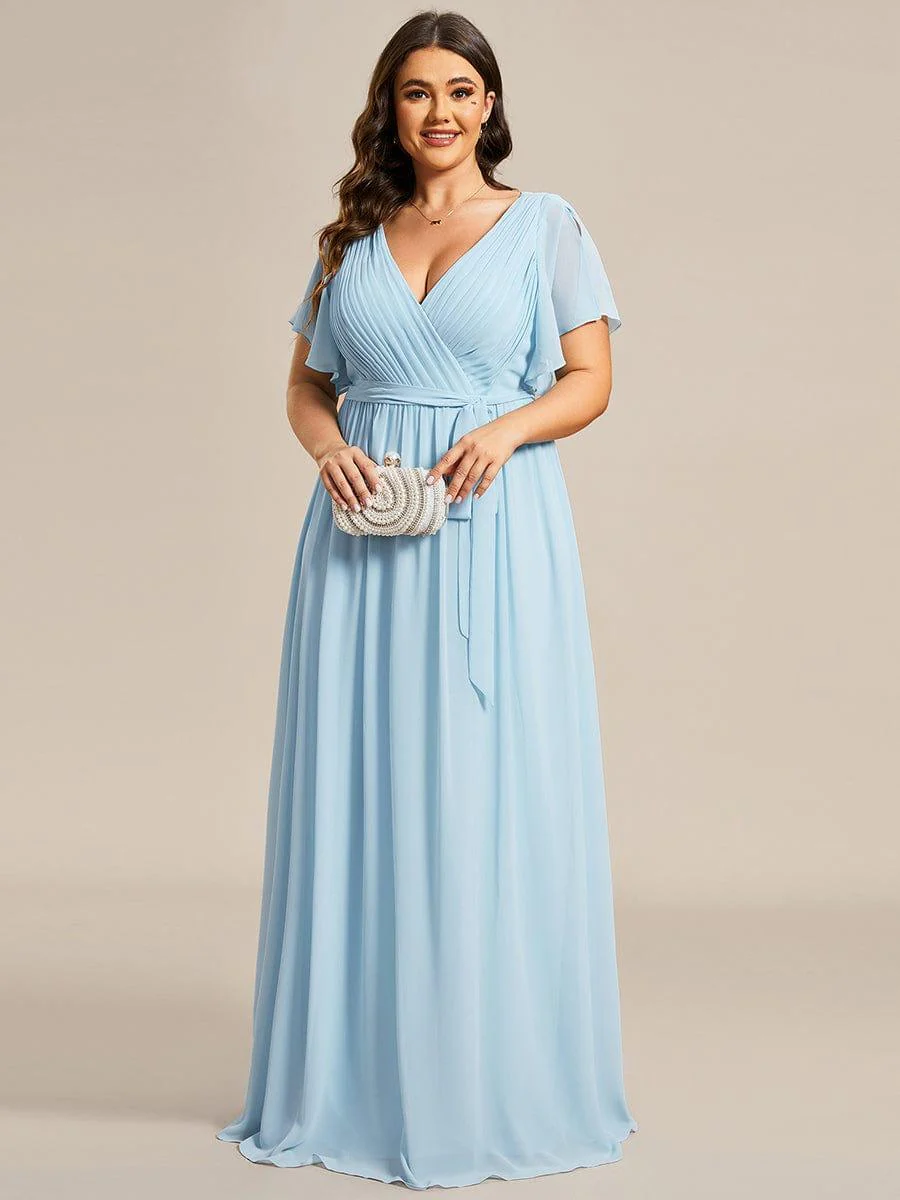 ever LEORA|V-Neck Flutter Sleeve Floor-Length A-Line Chiffon Evening Dress - Image 86