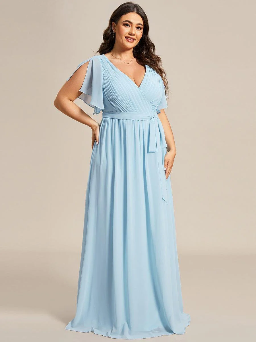 ever LEORA|V-Neck Flutter Sleeve Floor-Length A-Line Chiffon Evening Dress - Image 89