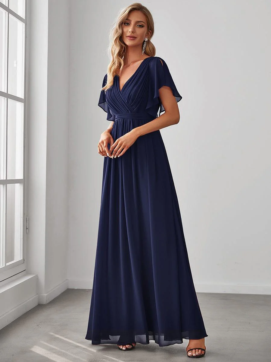 ever LEORA|V-Neck Flutter Sleeve Floor-Length A-Line Chiffon Evening Dress - Image 25