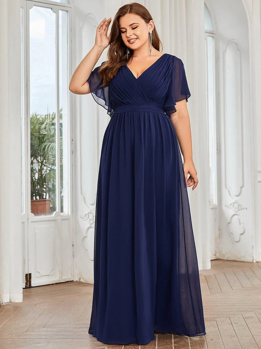 ever LEORA|V-Neck Flutter Sleeve Floor-Length A-Line Chiffon Evening Dress - Image 26