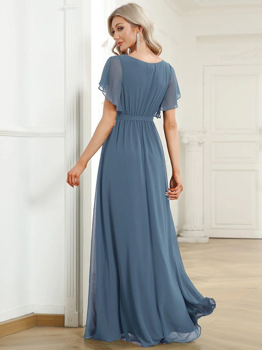 ever LEORA|V-Neck Flutter Sleeve Floor-Length A-Line Chiffon Evening Dress - Image 91