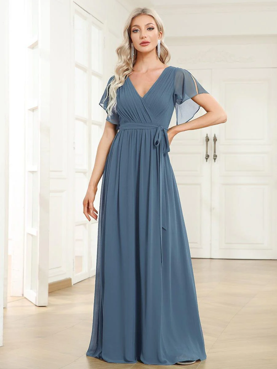 ever LEORA|V-Neck Flutter Sleeve Floor-Length A-Line Chiffon Evening Dress - Image 93