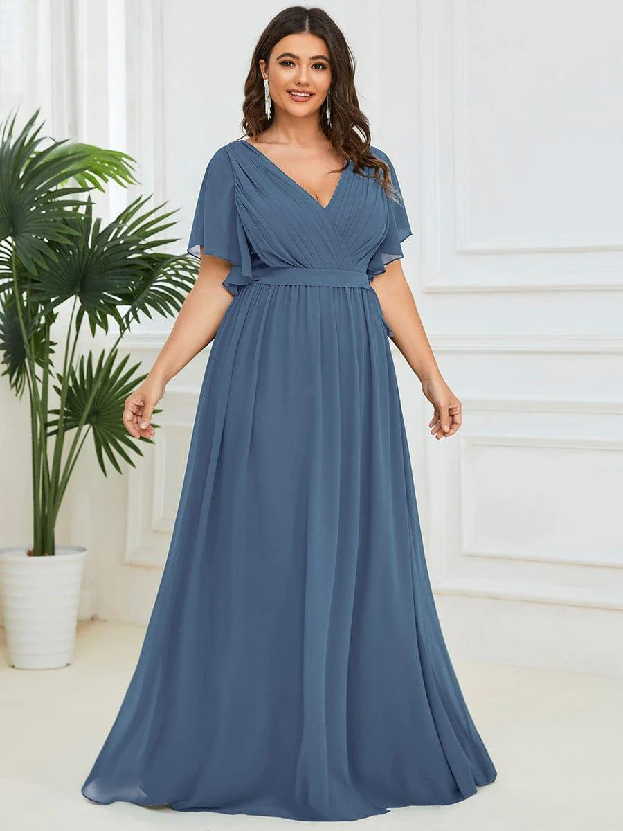 ever LEORA|V-Neck Flutter Sleeve Floor-Length A-Line Chiffon Evening Dress - Image 95