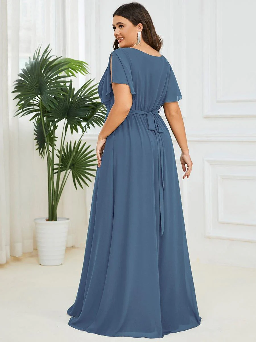 ever LEORA|V-Neck Flutter Sleeve Floor-Length A-Line Chiffon Evening Dress - Image 96