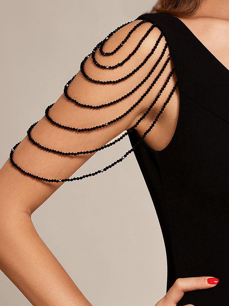 V Neck Stretch Crepe High Front Slit Bodycon Prom Dress - Image 3