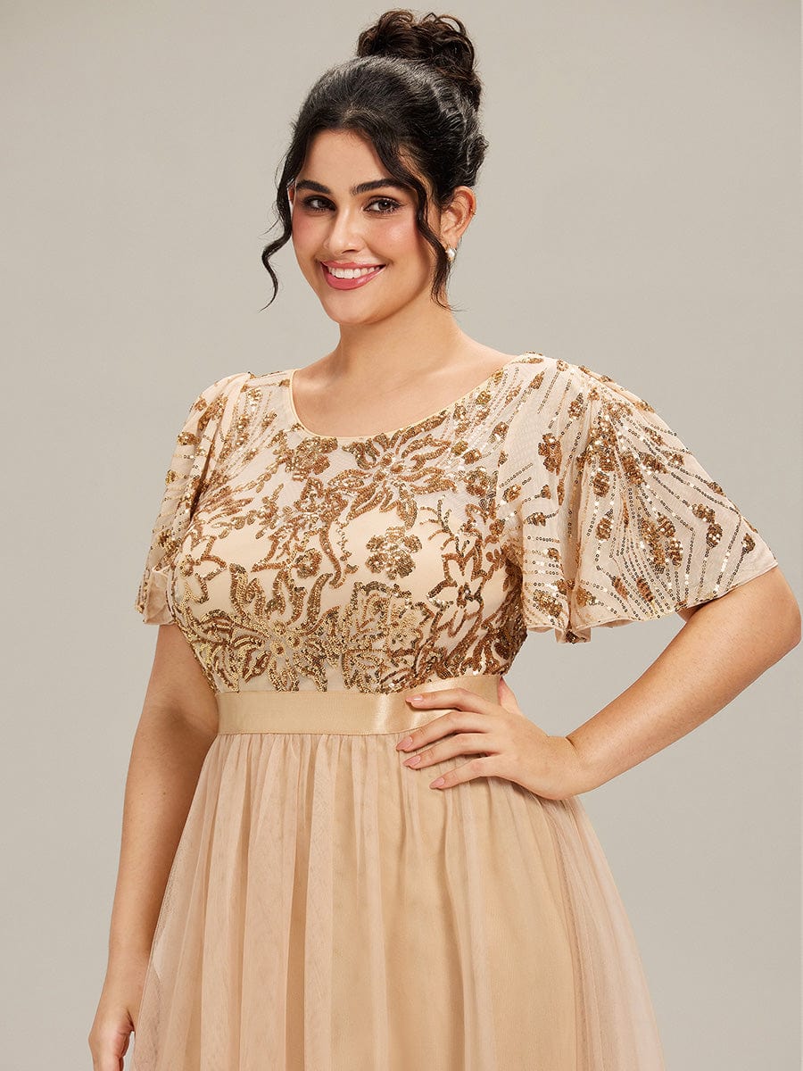 Round Neck Sequin Tulle Midi Evening Dress - Image 13
