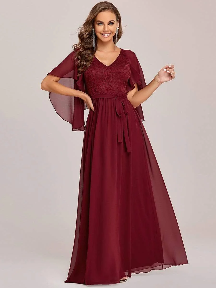 Elegant Deep V Neck Chiffon Maxi Evening Dress - Image 13
