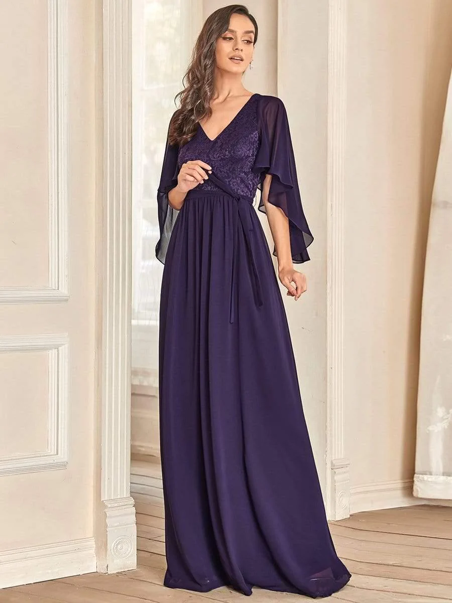 Elegant Deep V Neck Chiffon Maxi Evening Dress - Image 19
