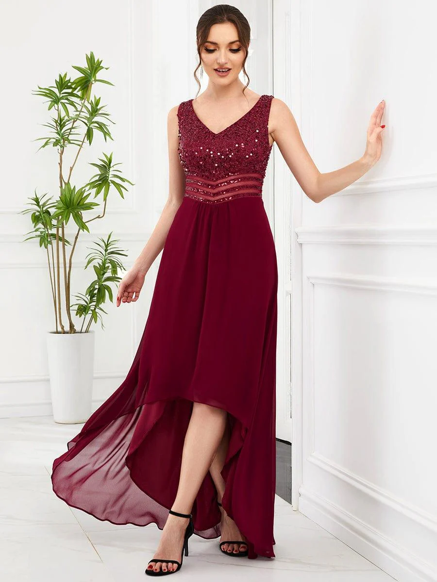 Sexy High-Low Maxi Chiffon Evening Dresses with Sequin(Final Sale) - Image 30