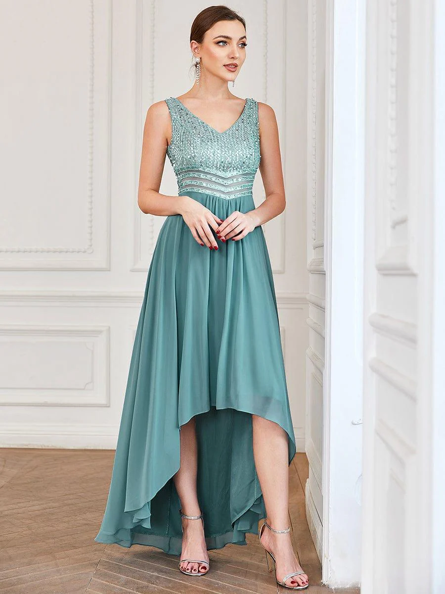 Sexy High-Low Maxi Chiffon Evening Dresses with Sequin(Final Sale) - Image 6