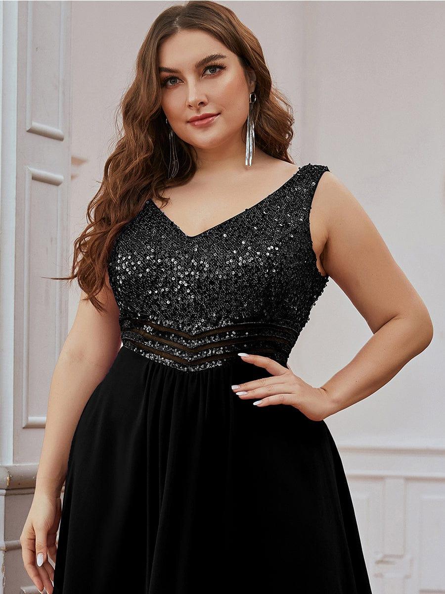 Elegant Paillette & Chiffon V-neck A-line Sleeveless Plus Size Evening Dresses(Final Sale) - Image 17