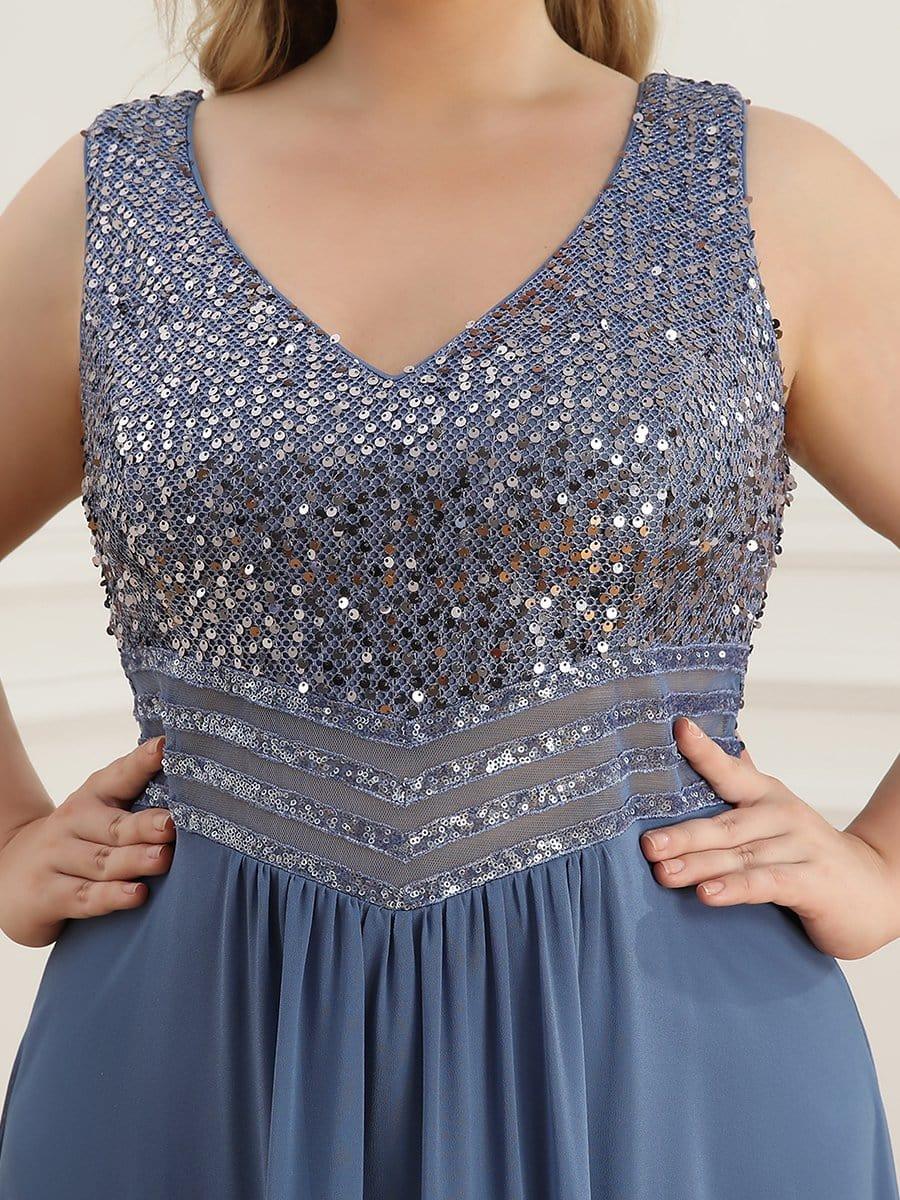 Elegant Paillette & Chiffon V-neck A-line Sleeveless Plus Size Evening Dresses(Final Sale) - Image 23