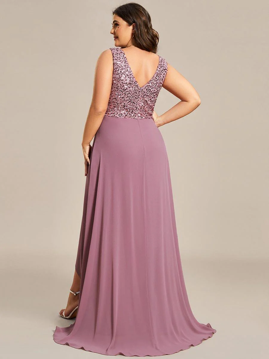 Elegant Paillette & Chiffon V-neck A-line Sleeveless Plus Size Evening Dresses(Final Sale) - Image 25