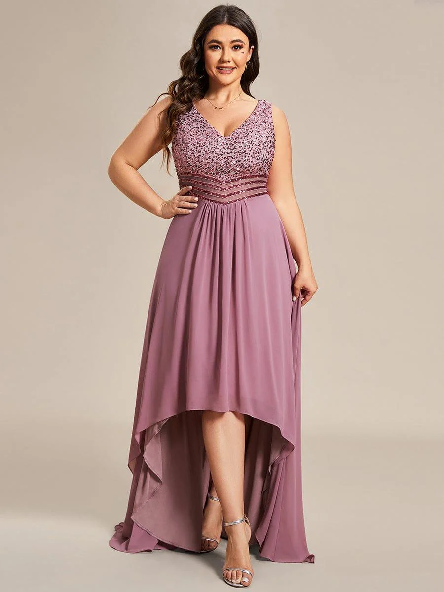 Elegant Paillette & Chiffon V-neck A-line Sleeveless Plus Size Evening Dresses(Final Sale) - Image 28