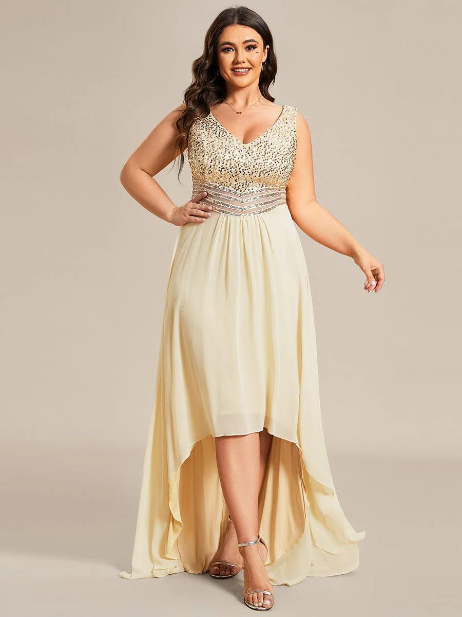Elegant Paillette & Chiffon V-neck A-line Sleeveless Plus Size Evening Dresses(Final Sale) - Image 29