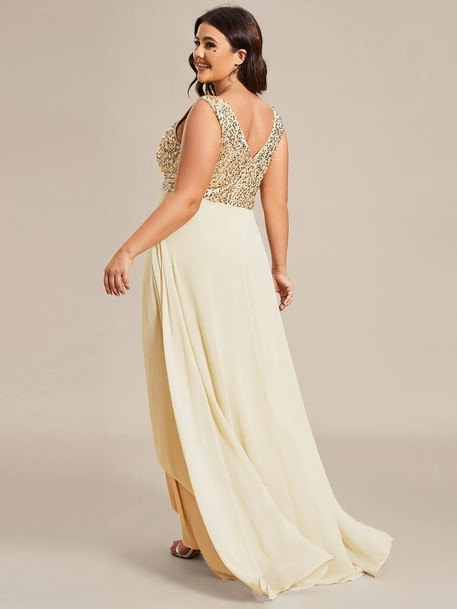 Elegant Paillette & Chiffon V-neck A-line Sleeveless Plus Size Evening Dresses(Final Sale) - Image 30