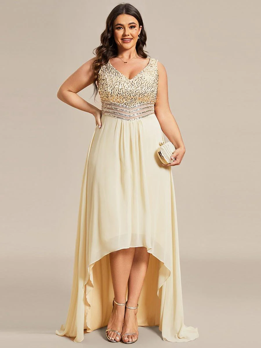 Elegant Paillette & Chiffon V-neck A-line Sleeveless Plus Size Evening Dresses(Final Sale) - Image 32