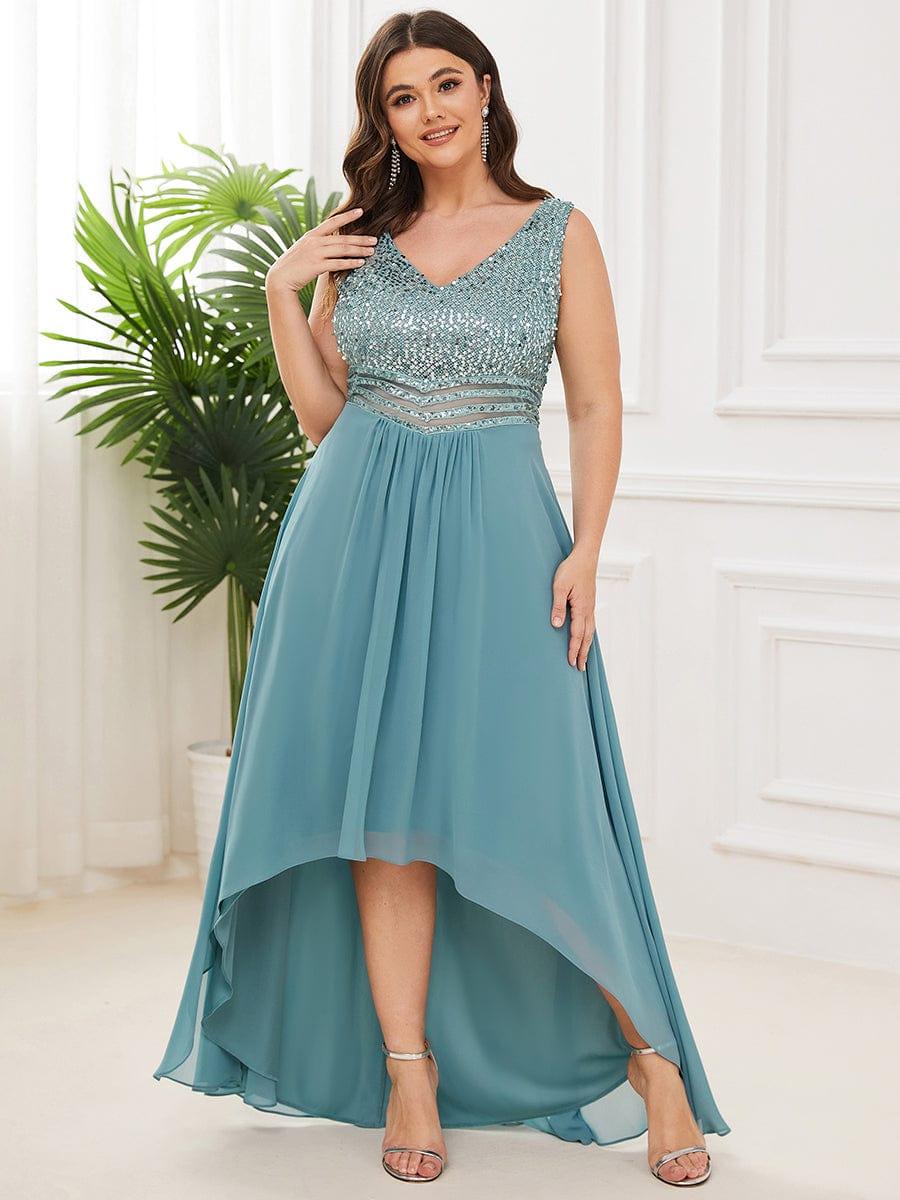 Elegant Paillette & Chiffon V-neck A-line Sleeveless Plus Size Evening Dresses(Final Sale) - Image 6