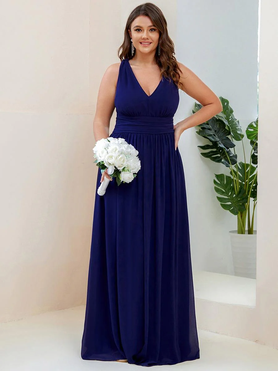 ever HUSH|V Neck Sleeveless Pleated Chiffon Evening Dress - Image 107