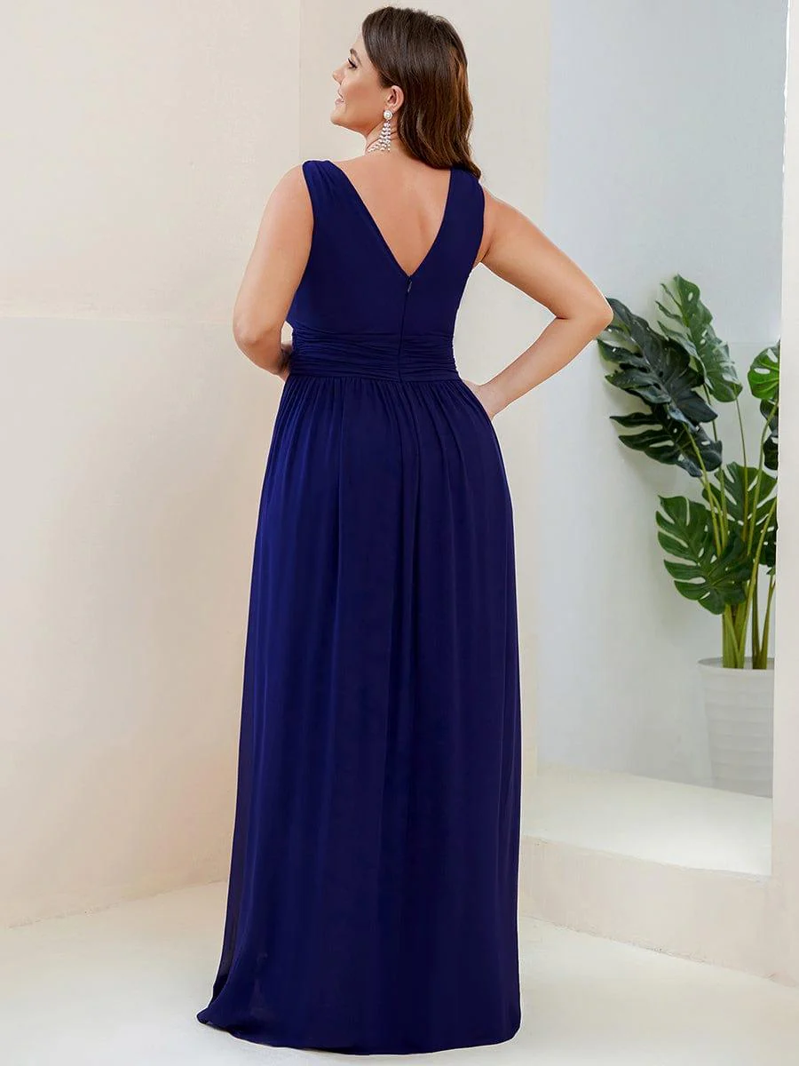 ever HUSH|V Neck Sleeveless Pleated Chiffon Evening Dress - Image 108