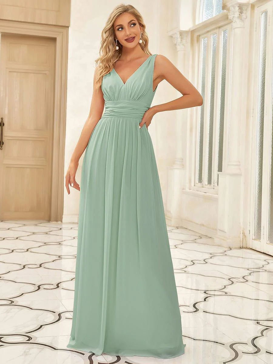 ever HUSH|Elegant V Neck A Line Chiffon Maxi Bridesmaid Dresses - Image 5