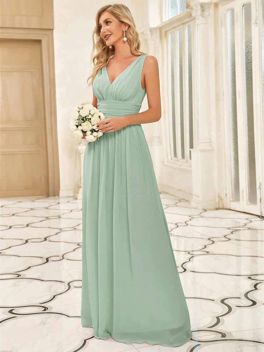 ever HUSH|Elegant V Neck A Line Chiffon Maxi Bridesmaid Dresses - Image 126