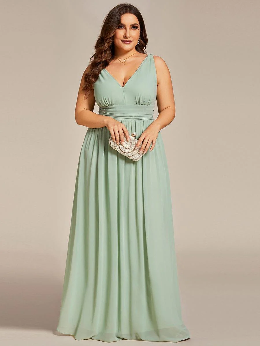 ever HUSH|Elegant V Neck A Line Chiffon Maxi Bridesmaid Dresses - Image 128