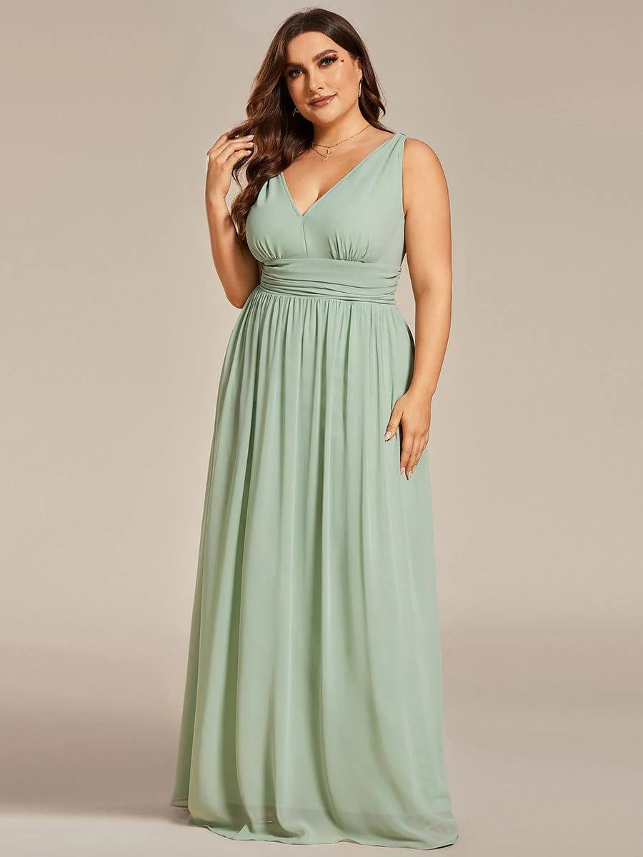 ever HUSH|Elegant V Neck A Line Chiffon Maxi Bridesmaid Dresses - Image 131