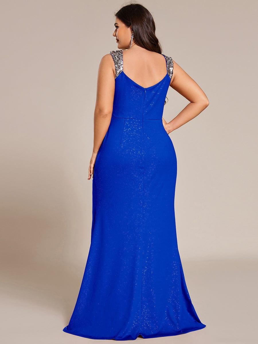 pretty NOIRE|Elegant V Neck High Slit Plus Size Sequin Evening Dress - Image 31