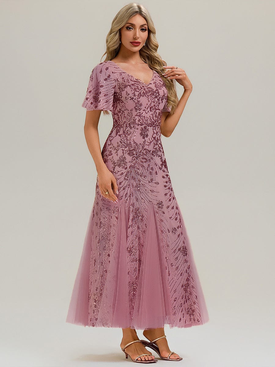 ever ANNIKA|Embroidered Sequin Ruffle Sleeve Evening Dress - Image 10