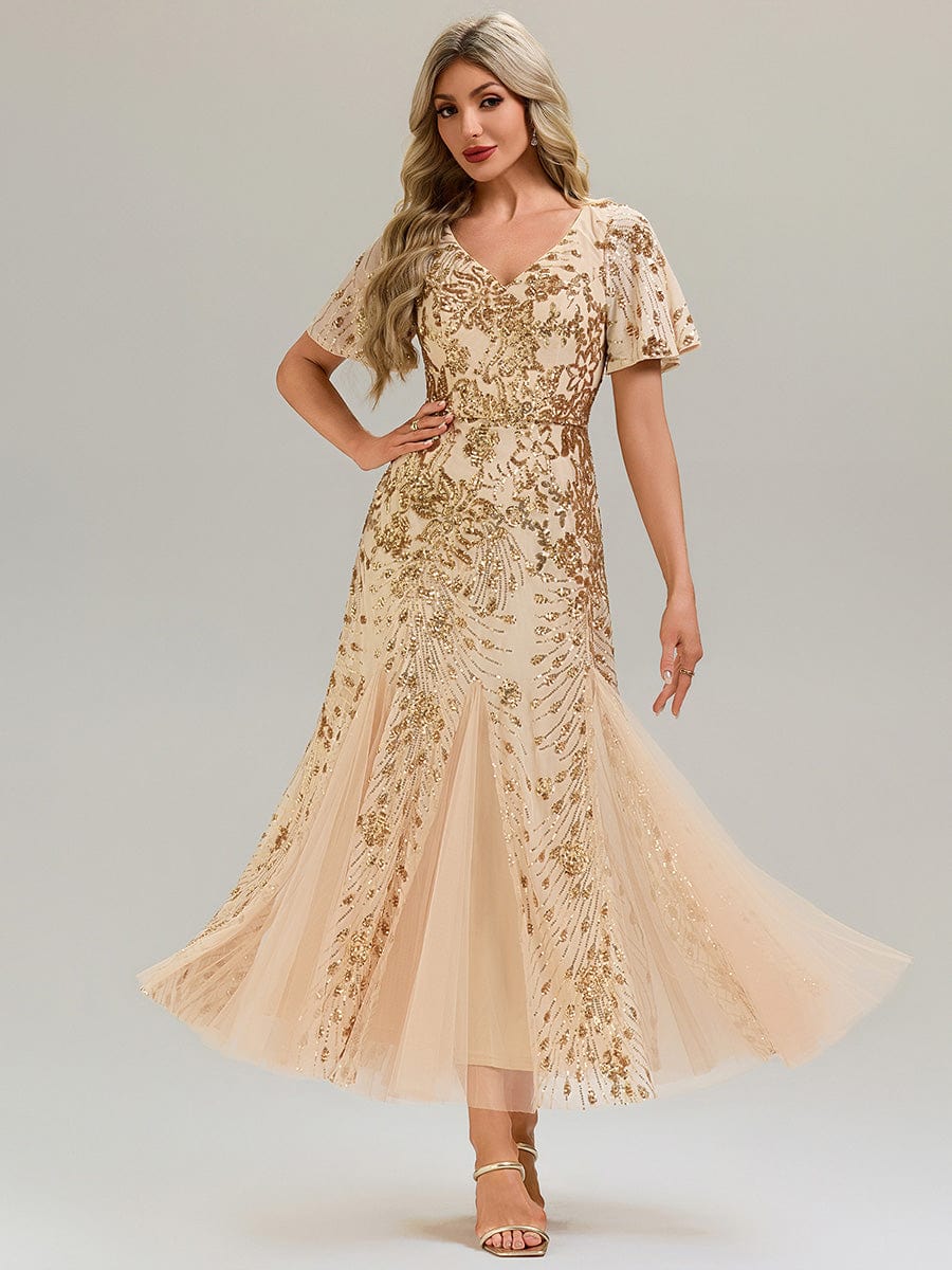 ever ANNIKA|Embroidered Sequin Ruffle Sleeve Evening Dress - Image 11