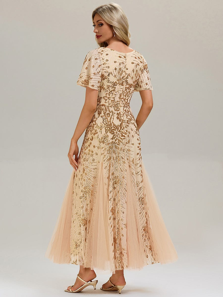 ever ANNIKA|Embroidered Sequin Ruffle Sleeve Evening Dress - Image 12