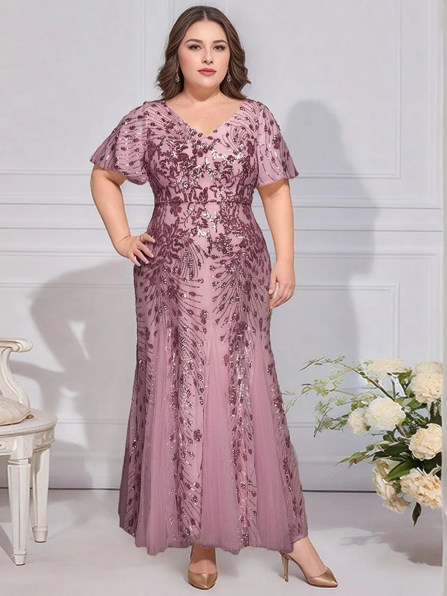 ever ANNIKA|Embroidered Sequin Ruffle Sleeve Evening Dress - Image 13