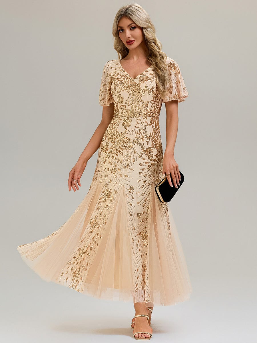 ever ANNIKA|Embroidered Sequin Ruffle Sleeve Evening Dress - Image 17
