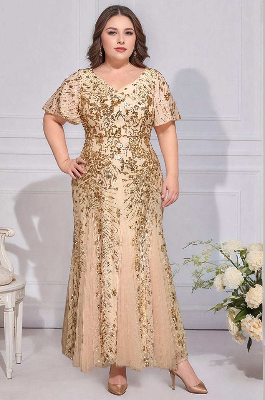 ever ANNIKA|Embroidered Sequin Ruffle Sleeve Evening Dress - Image 18