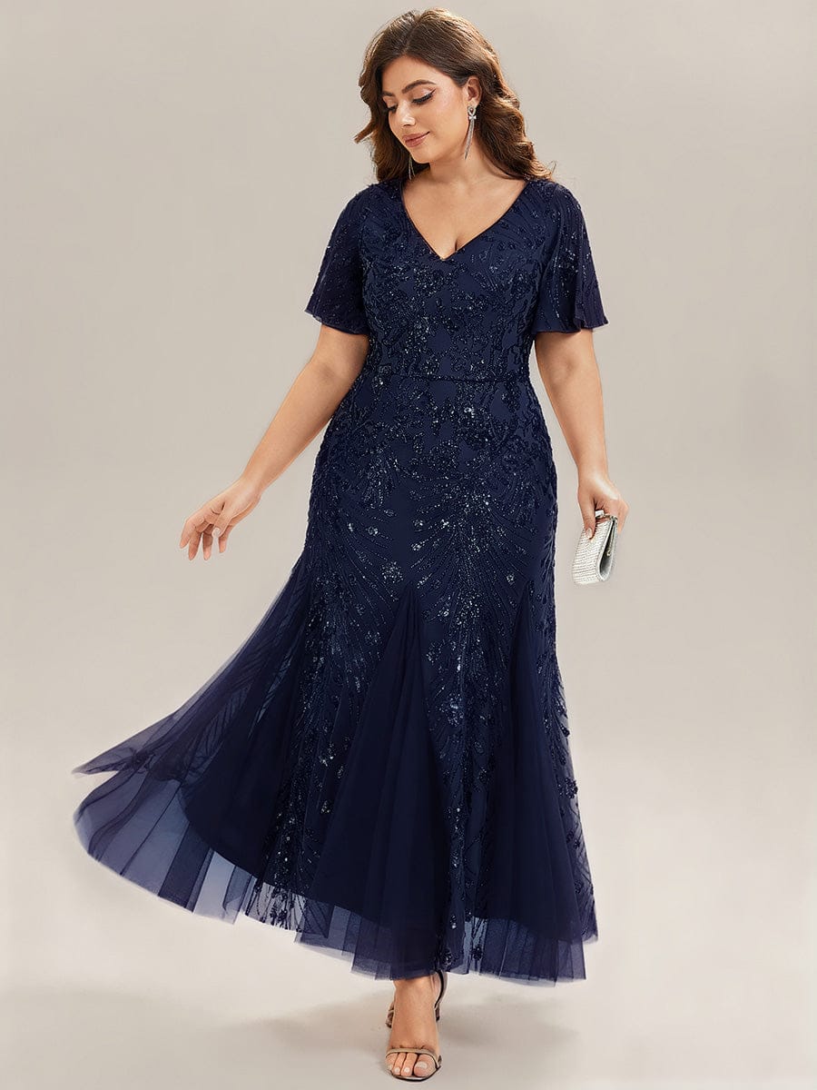 ever ANNIKA|Embroidered Sequin Ruffle Sleeve Evening Dress - Image 25