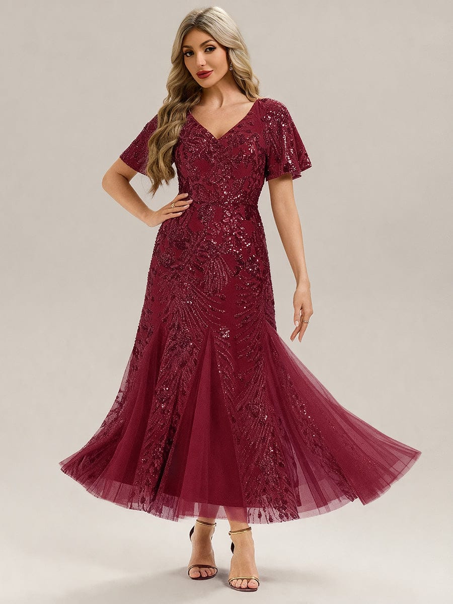ever ANNIKA|Embroidered Sequin Ruffle Sleeve Evening Dress - Image 28
