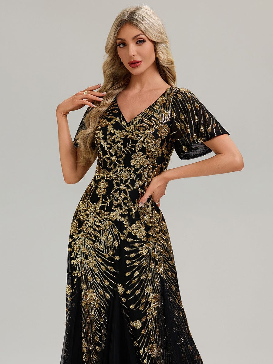 ever ANNIKA|Embroidered Sequin Ruffle Sleeve Evening Dress - Image 5