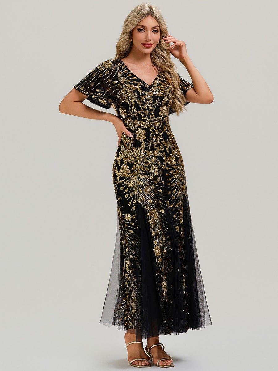 ever ANNIKA|Embroidered Sequin Ruffle Sleeve Evening Dress - Image 6