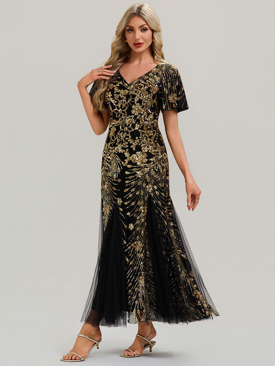 ever ANNIKA|Embroidered Sequin Ruffle Sleeve Evening Dress - Image 7