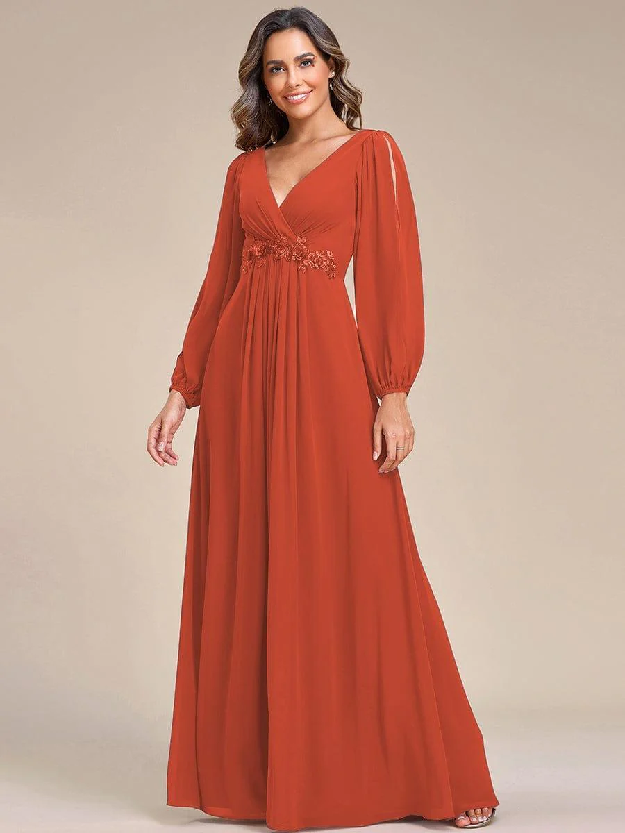 ever AMOUR|Deep V Neck Long Wedding Guest Dress with Long Sleeves - Image 101