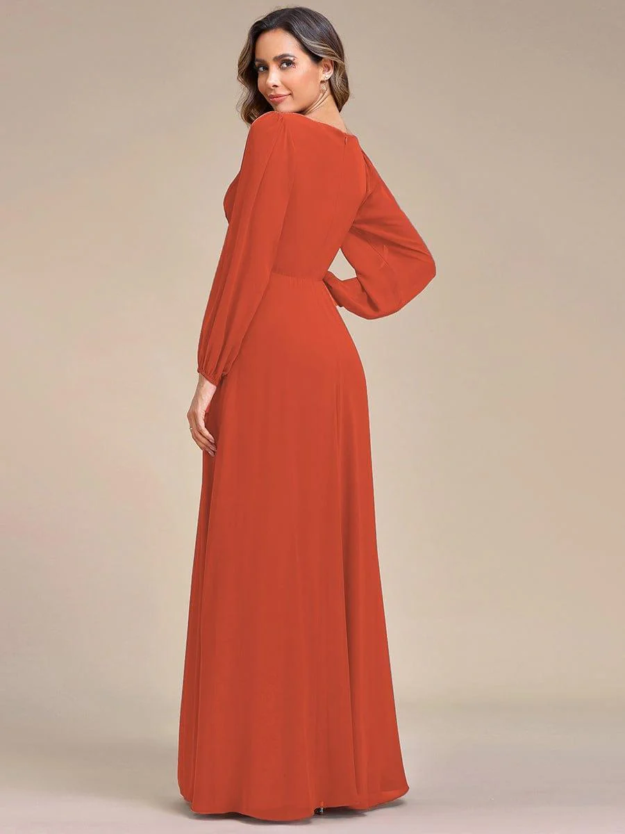 ever AMOUR|Deep V Neck Long Wedding Guest Dress with Long Sleeves - Image 102