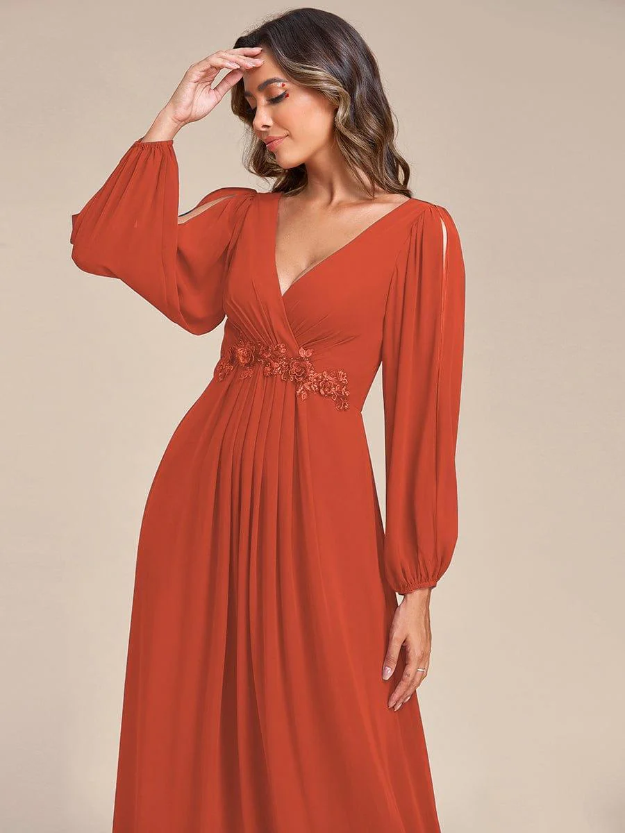 ever AMOUR|Deep V Neck Long Wedding Guest Dress with Long Sleeves - Image 103