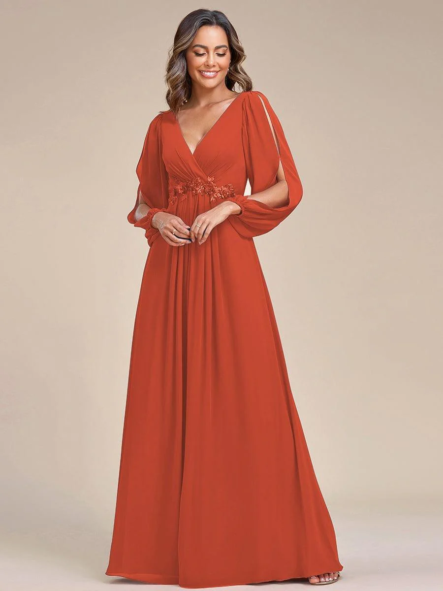 ever AMOUR|Deep V Neck Long Wedding Guest Dress with Long Sleeves - Image 104