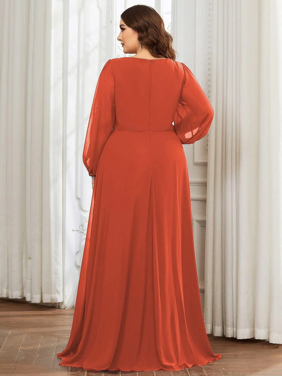 ever AMOUR|Deep V Neck Long Wedding Guest Dress with Long Sleeves - Image 107