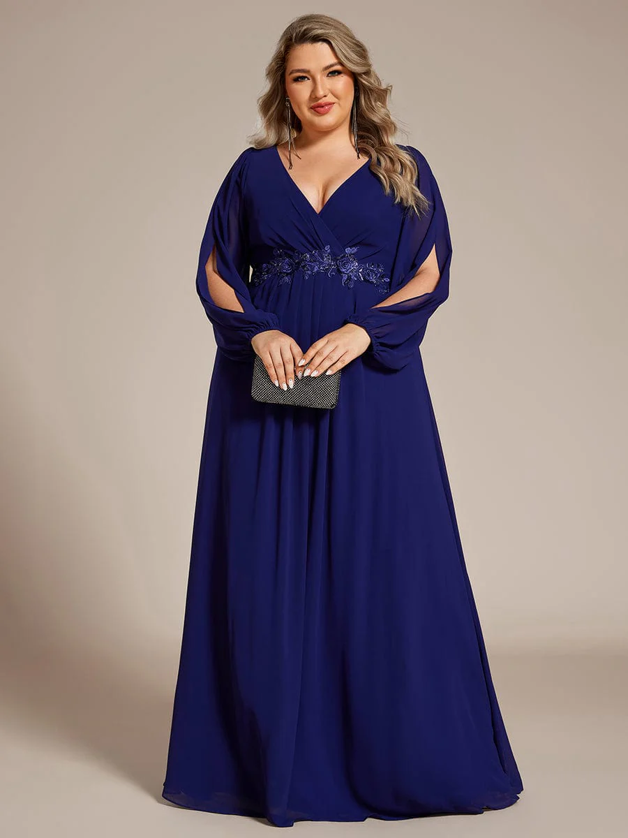 pretty AMOUR | Plus Size Chiffon Evening Dress with Lantern Sleeves - Image 73